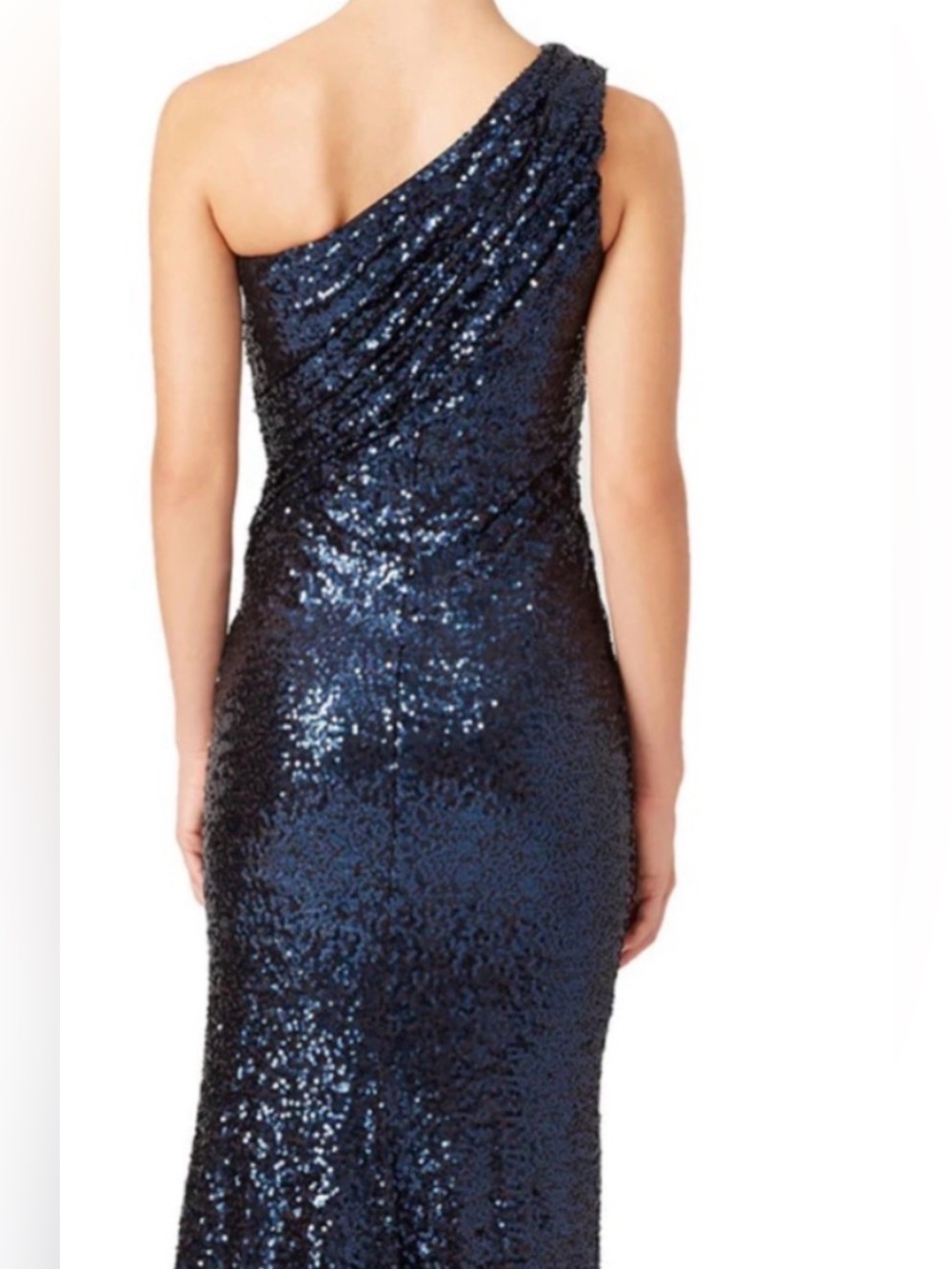 Lauren Ralph Lauren evening One-Shoulder Navy Sequin Evening Gown with Side Slit - Picture 2 of 6